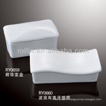 White Ceramic Wave Toothpick Holder W/Cover